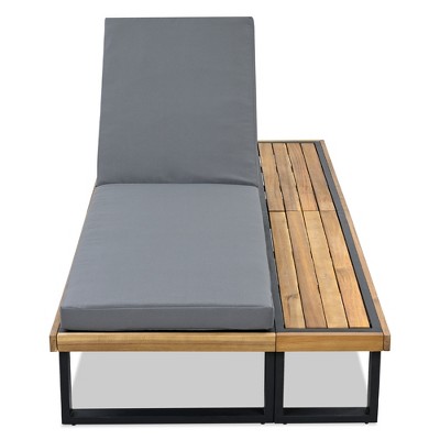 Outdoor Chaise Lounge Chair with 5-Position Adjustable Backrest and Wood Side Table