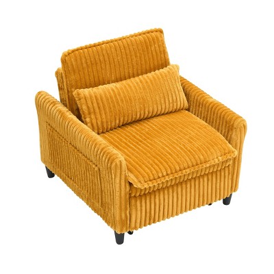 Vynxaria Yellow Comfortable Single Lazy Sofa Chair Teddy/Corduroy Fabric, Plush with Pillow, Wear-Resistant