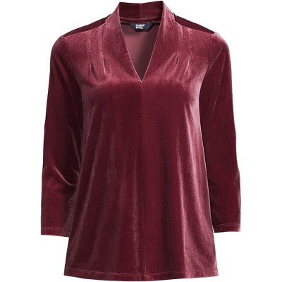 Lands' End Women's 3/4 Sleeve Velvet Top - X Large - Rich Burgundy