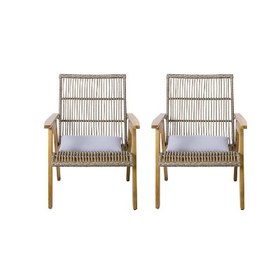 Infurnic Patio Dining Chairs Outdoor Wood 3PCS Lounge Wicker Chairs with Pillows and Side Table for Patio,Deck, Garden, Brown, 26.5"*31.5"*35.25"