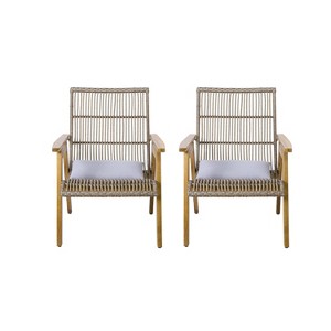 Infurnic Patio Dining Chairs Outdoor Wood 3PCS Lounge Wicker Chairs with Pillows and Side Table for Patio,Deck, Garden, Brown, 26.5"*31.5"*35.25" - 1 of 4