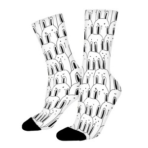Black White Rabbit Women Printed Crew Socks Funny Funky Socks Soft Polyester Novelty Gifts for Artists Men - 1 of 1