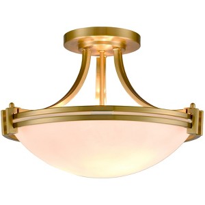 Claxy Brass Semi Flush Mount Ceiling Light 3-Light White Glass Shade - 1 of 4