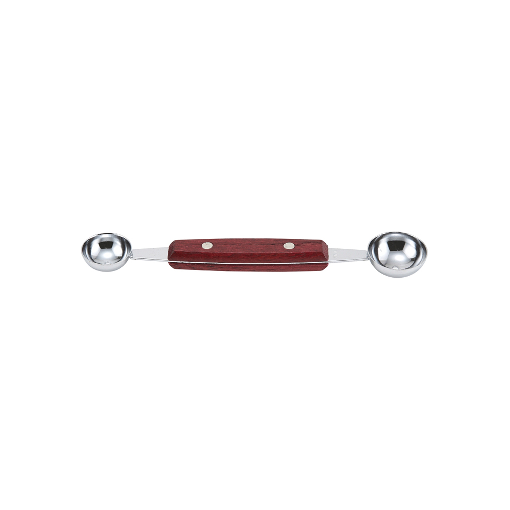Winco Double Melon Baller, Stainless Steel with Wooden Handle, 7"
