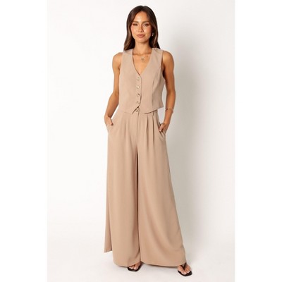 Beige Polyester Two Piece Vest and Pant Set XL