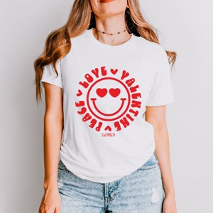 S.W.Smiley Peace Love Valentine Smiley - Women's Short Sleeve Graphic T-Shirt - 1 of 4
