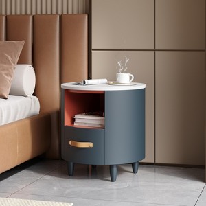 KWPZQEB Nightstand, Modern Bedside Table with Drawers & Open Storage Shelf, Round Sofa End Table for Bedroom, Living Room - 1 of 4
