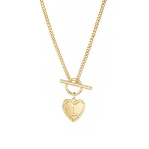 Adornia 14k Gold Plated Heart Initial Toggle Necklace - 1 of 3