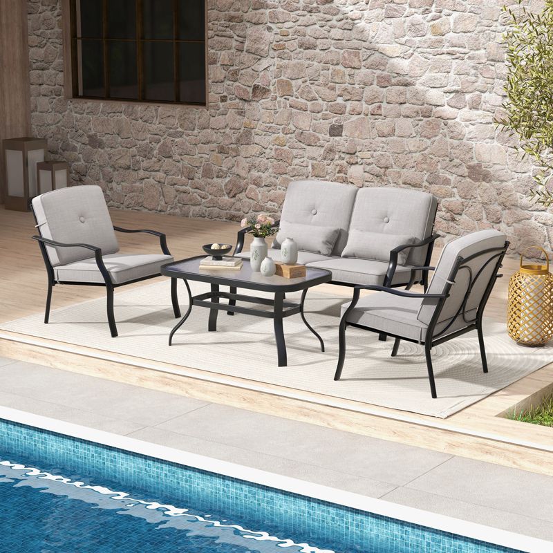 Costway 4 PCS Patio Metal Chairs Outdoor Dining Seat Heavy Duty with Cushions Garden Gray, 3 of 9