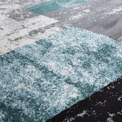 Blue and Gray Synthetic Reversible Geometric 5' x 7' Area Rug