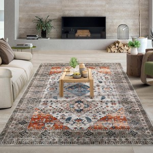 Washable Rug Vintage Boho Low Pile Non-Slip Foldable Ultra-Thin Carpet for Living Room Bedroom Guest Room Office - 1 of 4