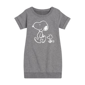 - Peanuts - I'll Follow You Graphic Short Sleeve Fleece Dress - 1 of 4