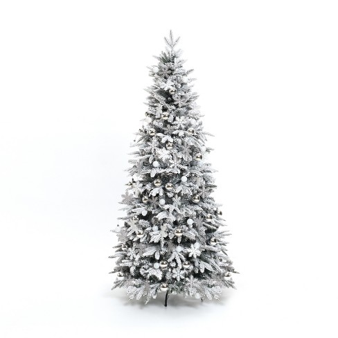 LuxenHome 6Ft Pre-Lit Snow Flocked Pop-Up Artificial Christmas Tree Green - image 1 of 4