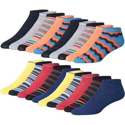 JAMES FIALLO Mens 20 Pairs Classy Extra Lightweight Bright Multicolor Mix Patterned Low Cut/No Show Socks
