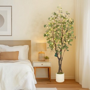 Garvee 5/6/7FT Artificial Eucalyptus Tree, Artificial Plant with White Planter，Large Faux Floor Plant Fake Silk Trees with Lights Home Decor Indoor - 1 of 4