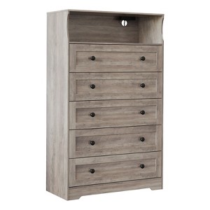 Tall Wood Dresser for Bedroom with 5 Drawers, Charging Station - 1 of 4