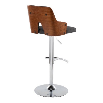 Stella Adjustable Gray Fabric and Walnut Wood Swivel Barstools