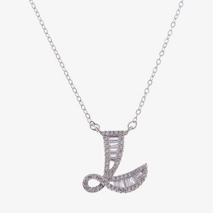 Anna-Kaci Silver Tone Initial Letter Pendant Necklace with Crystal Rhinestone Accents - 1 of 4
