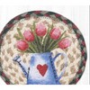 Earth Rugs Tulip Watering Can Round Coaster – 7"x7" Braided Jute, Spring Garden Theme, Hand-Stenciled Design - 2 of 3