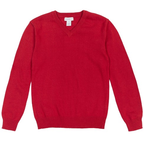 Red v sale neck sweatshirt