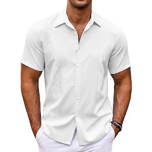 COOFANDY Men's Cuban Guayabera Shirt Short Sleeve Button Down Shirts Casual Summer Beach Shirts - 1 of 2