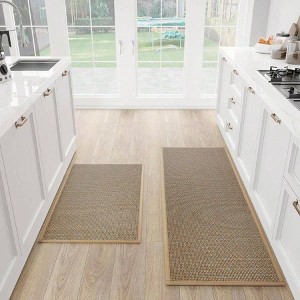 Kitchen Set of 2 PCS Cushioned Non Slip Rugs Brown Absorbent Washable Floor Mats Office Home Kitchen 17.3x47 17.3x30 Inches - 1 of 4