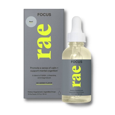 Rae Focus Dietary Supplement Ingestible Vegan Drops for Stress Relief - Unflavored - 1.9 fl oz