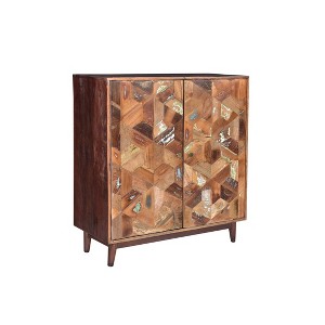 Chevron 2 Door Wooden Cabinet Brown - Timbergirl: Carved Details, No Assembly, 40" Wide - 1 of 4