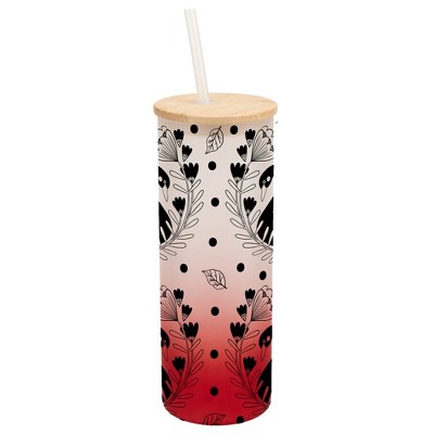Elanze Designs Regal Swan Bird Flower Garden Wrap-Around Design 25 Ounce Frosted Gradient Glass On-The-Go Coffee Travel Skinny Tumbler Mug Cup, Bamboo