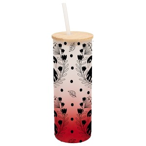 Elanze Designs Regal Swan Bird Flower Garden Wrap-Around Design 25 Ounce Frosted Gradient Glass On-The-Go Coffee Travel Skinny Tumbler Mug Cup, Bamboo - 1 of 1