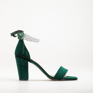 Melissa - Green Velvet Sandals with Pearls | Forever & Always Shoes - 1 of 4