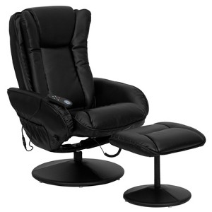 Emma and Oliver Massaging Multi-Position Plush Side Pocket Recliner/Ottoman in Black LeatherSoft - 1 of 4
