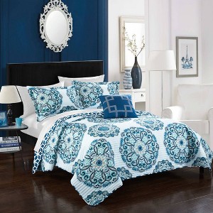 Chic Home Design Twin 3pc Miranda Quilt & Sham Set Blue