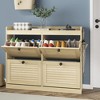 Large Shoe Storage Cabinet with 4 Flip Drawers, Freestanding Narrow Shoe Organizer with Hooks and Storage - 2 of 4