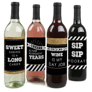 Big Dot of Happiness Happy Retirement - Retirement Party Decorations for Women and Men - Wine Bottle Label Stickers - Set of 4 - 1 of 4
