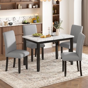 Whisen Faux Marble 5-Piece Dining Set with 4 Thicken Cushion Chairs - 1 of 4