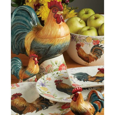 Floral Rooster Ceramic Beverage Pitcher