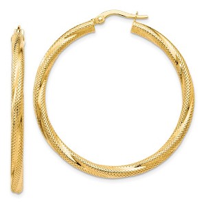 Black Bow Jewelry 3mm Twisted Textured Round Hoops in 10k Yellow Gold, 40mm (1 1/2 Inch) - 1 of 4