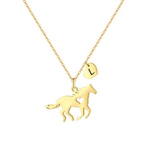 Turandoss 18K Gold Horse Necklace for Girls Women - Dainty Heart Initial Pendant Necklace, Horse Gifts for Women, Birthday Gifts for Girls, 16+2.5In A - 1 of 4