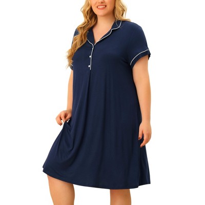 Agnes Orinda Women's Plus Size Short Sleeve Button Down Nightgown