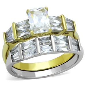 Slickblue Women's Two-Tone Gold & Silver Ring with Oblong CZ, Stainless Steel Band, 5.1g, size 5–10 - 1 of 4