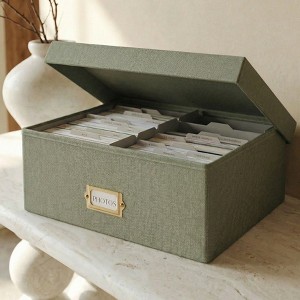 ZICOTO Decorative Photo Storage Box – Linen Organizer with Lid