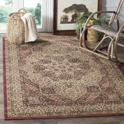 Red and Cream Rectangular Wool Persian Area Rug