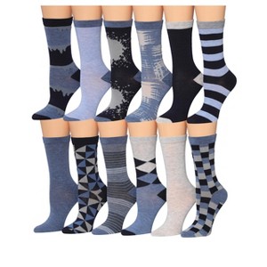 Tipi Toe Women's 12 Pairs Lightweight Crew Socks – Navy and Grey Variety Design Patterns - 1 of 1