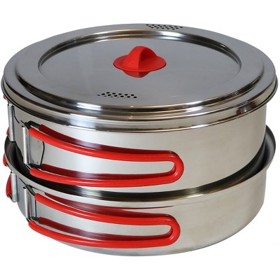 Stainless Steel Family Camping Cook Set with Silicone Handles