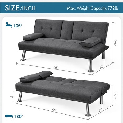 Yaheetech Convertible Futon Sofa Bed Tufted Fabric Futon With ...