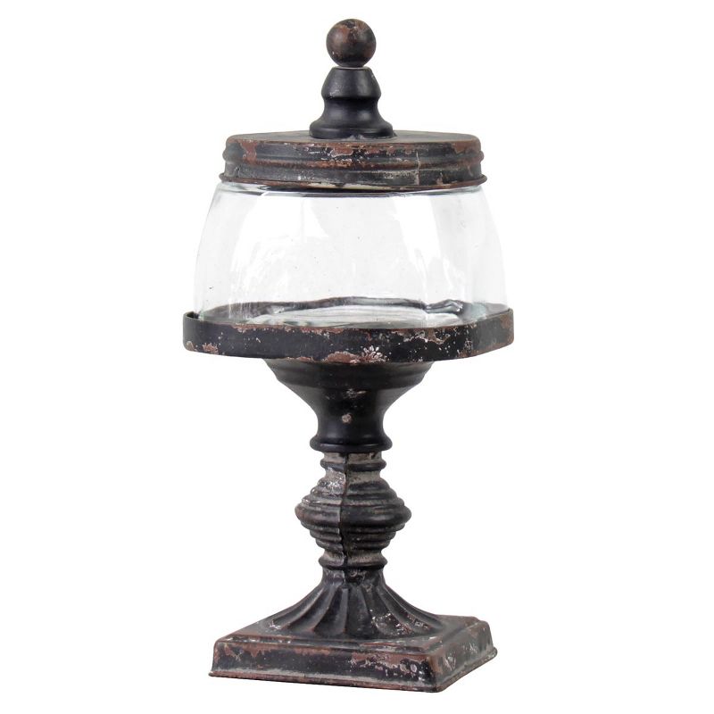 Glass Jar with Black Distressed Metal Finial Stand - Foreside Home & Garden, 1 of 7