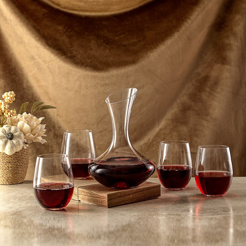 JoyJolt Lancia Crystal 40 oz Wine Decanter &  15 oz. Stemless Wine Glasses Set, 2 of 6