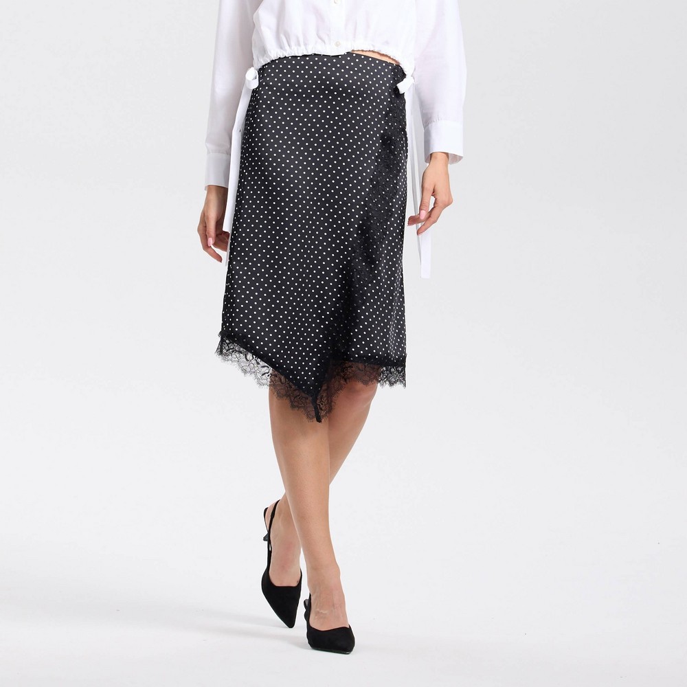 Women's Split Lace Trim A-Line Skirt - A New Day™ Black Dots XXL