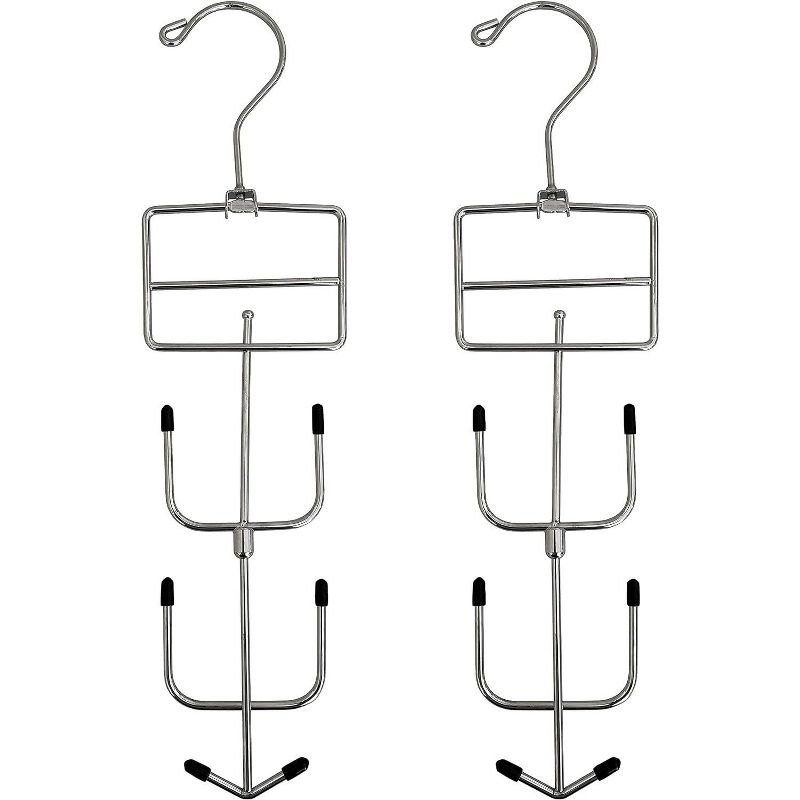 USTECH Metal Hanger Multi-Purpose Space-Saving with Bottom Spinner Hook | Scarf & Tie Holder | Chrome Finish | 2 Pack, 1 of 8